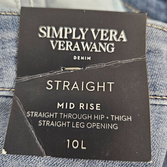 Simply Vera Vera Wang Sz 10L Denim Distressed Womens Straight Leg Jeans Mid Rise - Picture 7 of 11